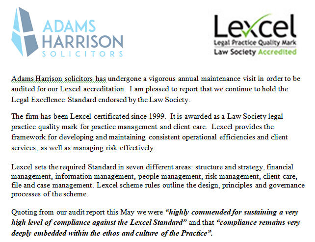 Adams Harrison Lexcel Report 2018 Image