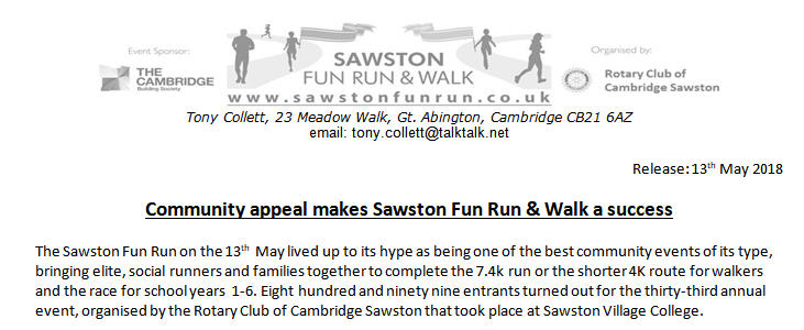 Sawston Fun Run Report Image